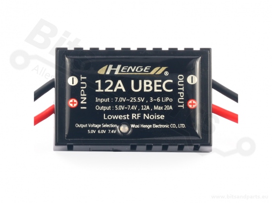 Spanningsconverter DC-DC UBEC - Uin:7-25,5V Uout:5/6/7,4V 12A/20A max.